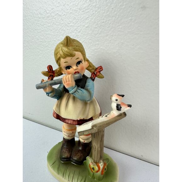 Napcoware Japan Authentic Figurine Girl Playing Flute Bird Music Stand - Picture 6 of 7